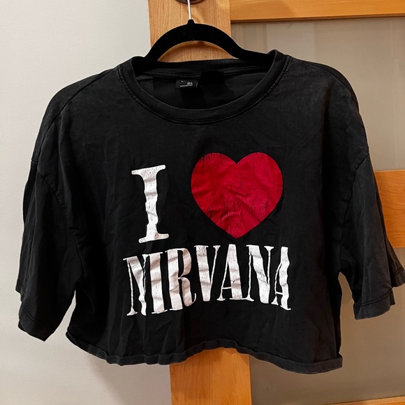Bershka I heart nirvana shirt cropped dark grey - Picture 1 of 2